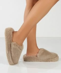 Public Desire UK Gifts Baloo Stone Faux Fur Fluffy Slipper