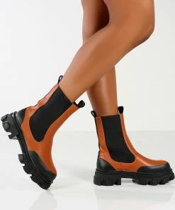 Public Desire UK Ankle Boots Amber X Public Desire Wonder WF Tan Chunky Sole Ankle Boot