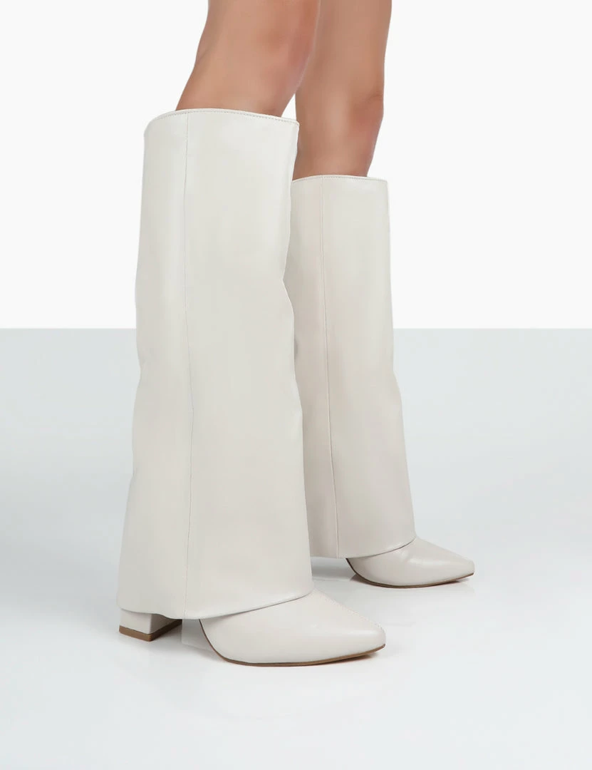 Public Desire UK Zendaya Ecru Pointed Toe Knee High Boots NEW IN 1 Public Desire UK Zendaya Ecru Pointed Toe Knee High Boots NEW IN