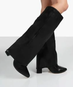 Public Desire UK Zendaya Black Pointed Toe Knee High Boots Long Boots