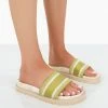 Public Desire UK Toile Sage Green Embroidered Print Slide Sandals FLATS