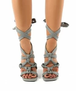 Public Desire UK Convo Grey Wide Fit Knotted Lace Up Stiletto High Heels