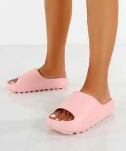 Public Desire UK North Pink Rubber Ribbed Sole Sliders