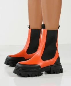 Public Desire UK Ankle Boots Amber X Public Desire Wonder Orange PU Chunky Sole Ankle Boot