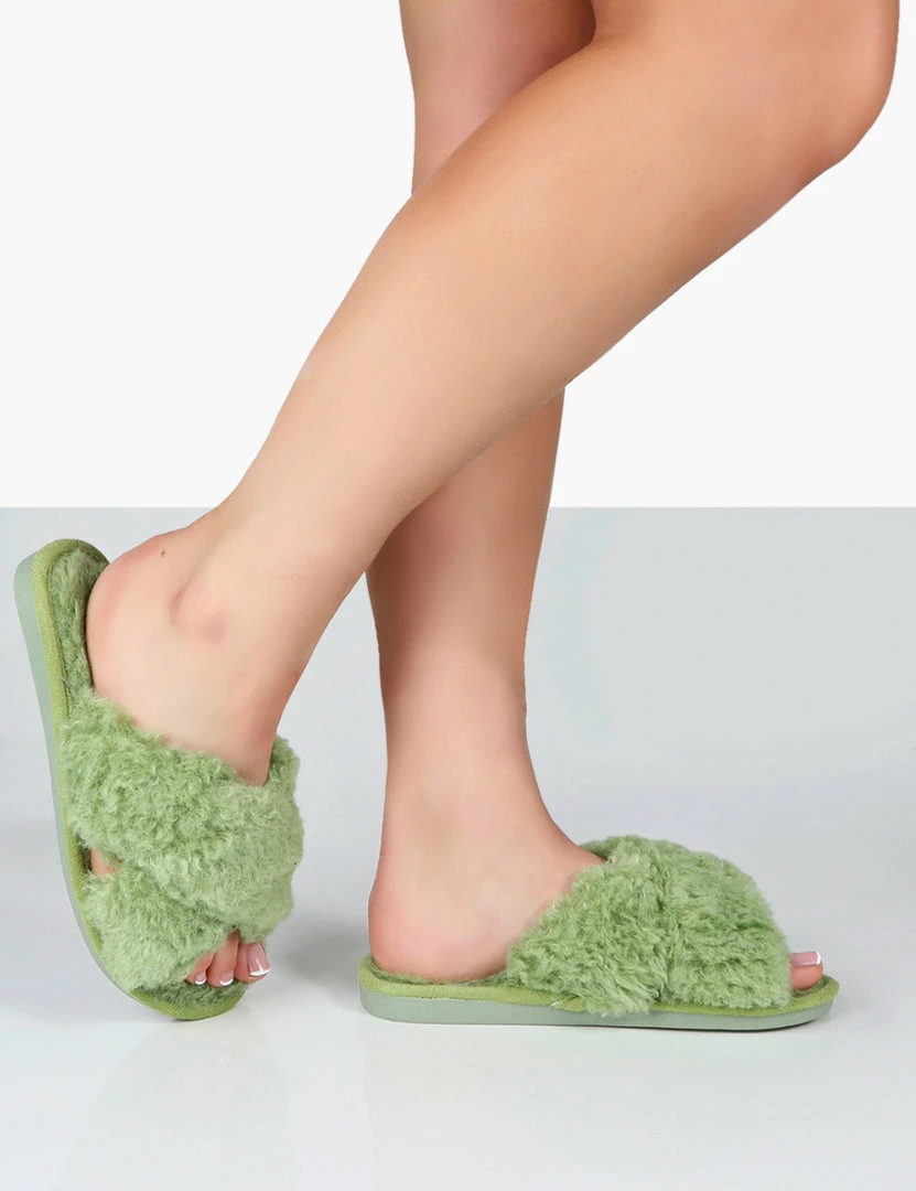 Public Desire UK NIGHTCAP GREEN CROSS STRAP SLIPPERS 2 Public Desire UK NIGHTCAP GREEN CROSS STRAP SLIPPERS