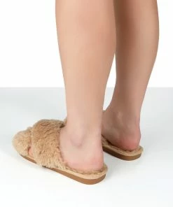 Public Desire UK Gifts NIGHTCAP BEIGE CROSS STRAP SLIPPERS