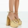 Public Desire UK Knot On Gold Pu Knotted Platform High Heeled Sandals