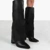 Public Desire UK Zendaya Black Pointed Toe Knee High Boots Long Boots