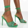 Public Desire UK Spring Green Pu Square Toe Mesh Lace Up Heels NEW IN
