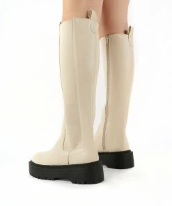 Public Desire UK Andi Bone Pu Knee High Chunky Sole Boots