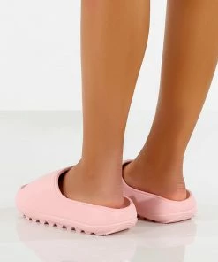 Public Desire UK North Pink Rubber Ribbed Sole Sliders