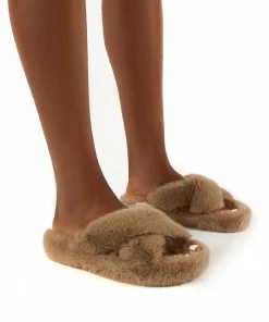 Public Desire UK Gifts Snuggles Sand Fluffy Faux Fur Slippers