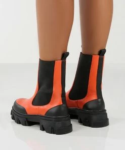 Public Desire UK Ankle Boots Amber X Public Desire Wonder Orange PU Chunky Sole Ankle Boot