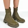 Public Desire UK TREAT GREEN CHUNKY ANKLE BOOTS