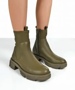 Public Desire UK TREAT GREEN CHUNKY ANKLE BOOTS
