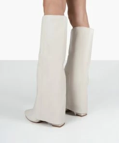 Public Desire UK Zendaya Ecru Pointed Toe Knee High Boots NEW IN 6 Public Desire UK Zendaya Ecru Pointed Toe Knee High Boots NEW IN