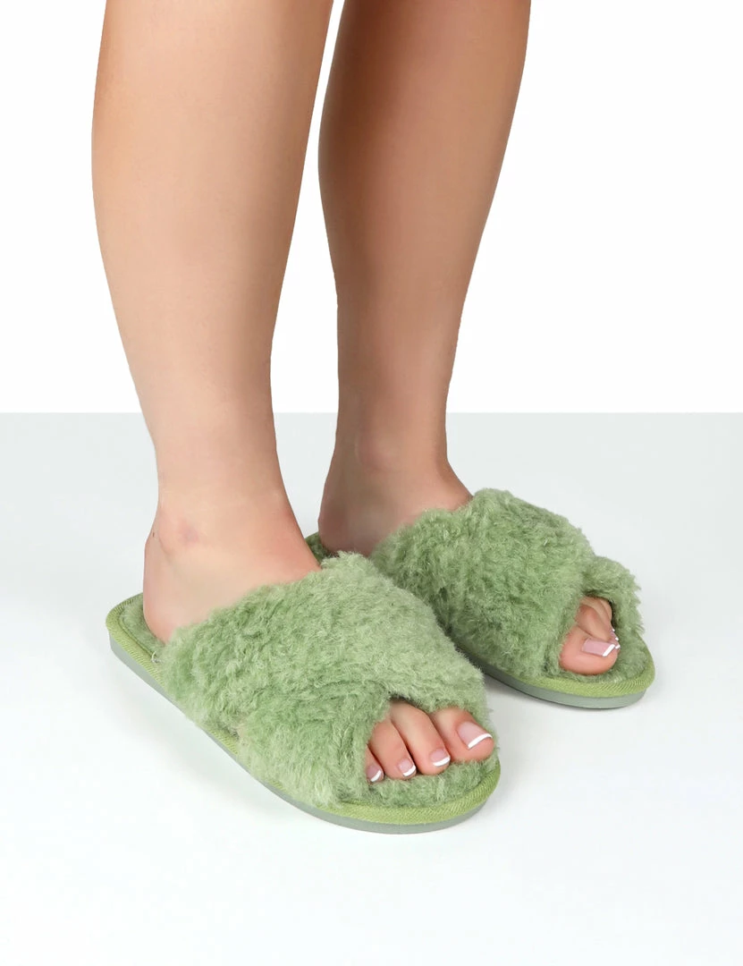Public Desire UK NIGHTCAP GREEN CROSS STRAP SLIPPERS 1 Public Desire UK NIGHTCAP GREEN CROSS STRAP SLIPPERS