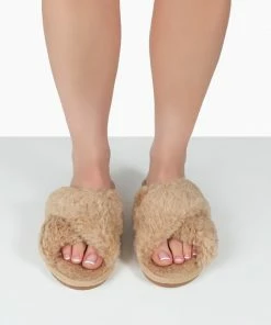 Public Desire UK Gifts NIGHTCAP BEIGE CROSS STRAP SLIPPERS