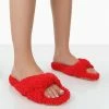 Public Desire UK Slumber Red Teddy Cross Over Strap Slippers