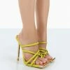 Public Desire UK Coincidence Green PU Strappy Square Toe Stiletto Heels