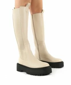 Public Desire UK Andi Bone Pu Knee High Chunky Sole Boots