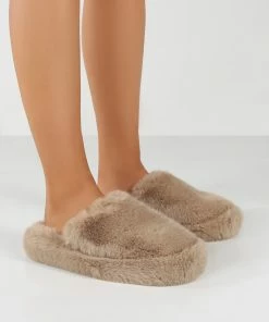 Public Desire UK Gifts Baloo Stone Faux Fur Fluffy Slipper