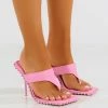 Public Desire UK Heels Carina Pink PU Embellished Toe Thong Heeled Mules