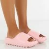 Public Desire UK North Pink Rubber Ribbed Sole Sliders