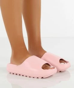 Public Desire UK North Pink Rubber Ribbed Sole Sliders