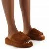 Public Desire UK Snoozie Tan Faux Fur Chunky Platform Sole Sliders Gifts