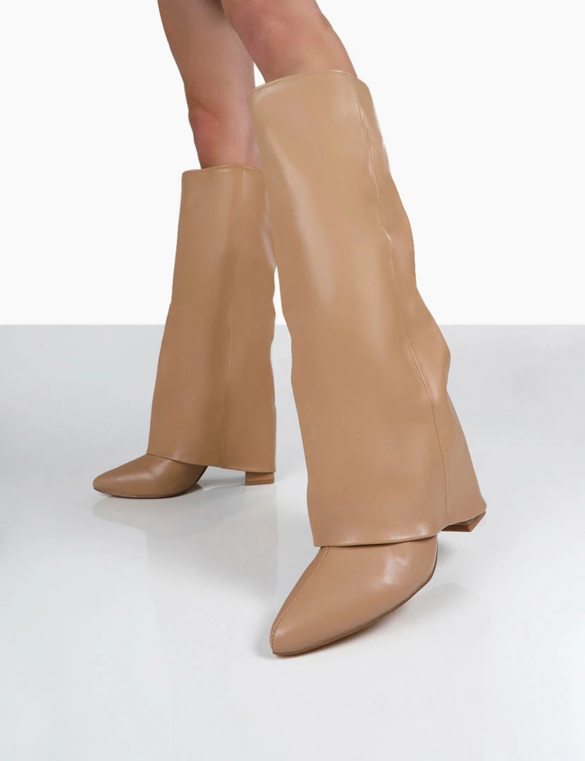 Public Desire UK Zendaya Nude Pointed Toe Knee High Boots NEW IN 2 Public Desire UK Zendaya Nude Pointed Toe Knee High Boots NEW IN