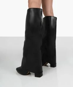 Public Desire UK Zendaya Black Pointed Toe Knee High Boots Long Boots