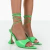 Public Desire UK NEW IN Smokey Lace Up Neon Green Cake Stand Party Heels