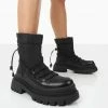 Public Desire UK Mischa Black Chunky Sole Winter Boots Flat Boots
