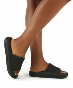 Public Desire UK Solar Black Rubber Flat Slider Sliders