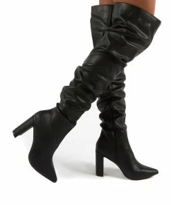 Public Desire UK Theirs Black PU Over The Knee Boots Long Boots