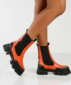 Public Desire UK Ankle Boots Amber X Public Desire Wonder Orange PU Chunky Sole Ankle Boot