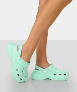 Public Desire UK FLATS Vista Mint Green Rubber Platform Clog Sandals