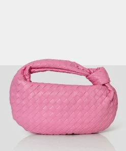 Public Desire UK Blame Pink Weave Knot Detail Handbag