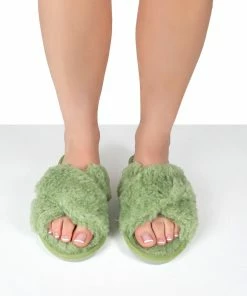 Public Desire UK NIGHTCAP GREEN CROSS STRAP SLIPPERS 7 Public Desire UK NIGHTCAP GREEN CROSS STRAP SLIPPERS