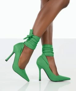 Public Desire UK Thames Green PU Lace Up Ribbon Pointed Toe Court Heels 7 Public Desire UK Thames Green PU Lace Up Ribbon Pointed Toe Court Heels