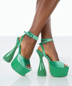 Public Desire UK Disco Green Faux Velvet Lace Up Cylinder Platform Heels 7 Public Desire UK Disco Green Faux Velvet Lace Up Cylinder Platform Heels