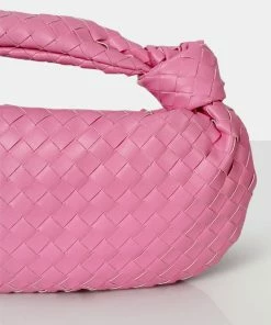 Public Desire UK Blame Pink Weave Knot Detail Handbag