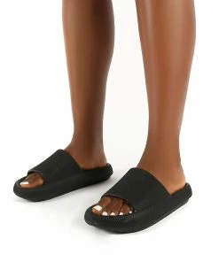 Public Desire UK Solar Black Rubber Flat Slider Sliders