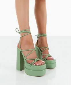 Public Desire UK Glow Girl Mint PU Lace Up Platform High Heels