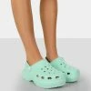 Public Desire UK FLATS Vista Mint Green Rubber Platform Clog Sandals