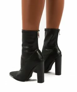 Public Desire UK Affection Black PU Block Heeled Ankle Boots