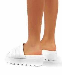 Public Desire UK Codie White PU Chunky Platform Sliders