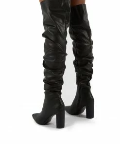 Public Desire UK Theirs Black PU Over The Knee Boots Long Boots