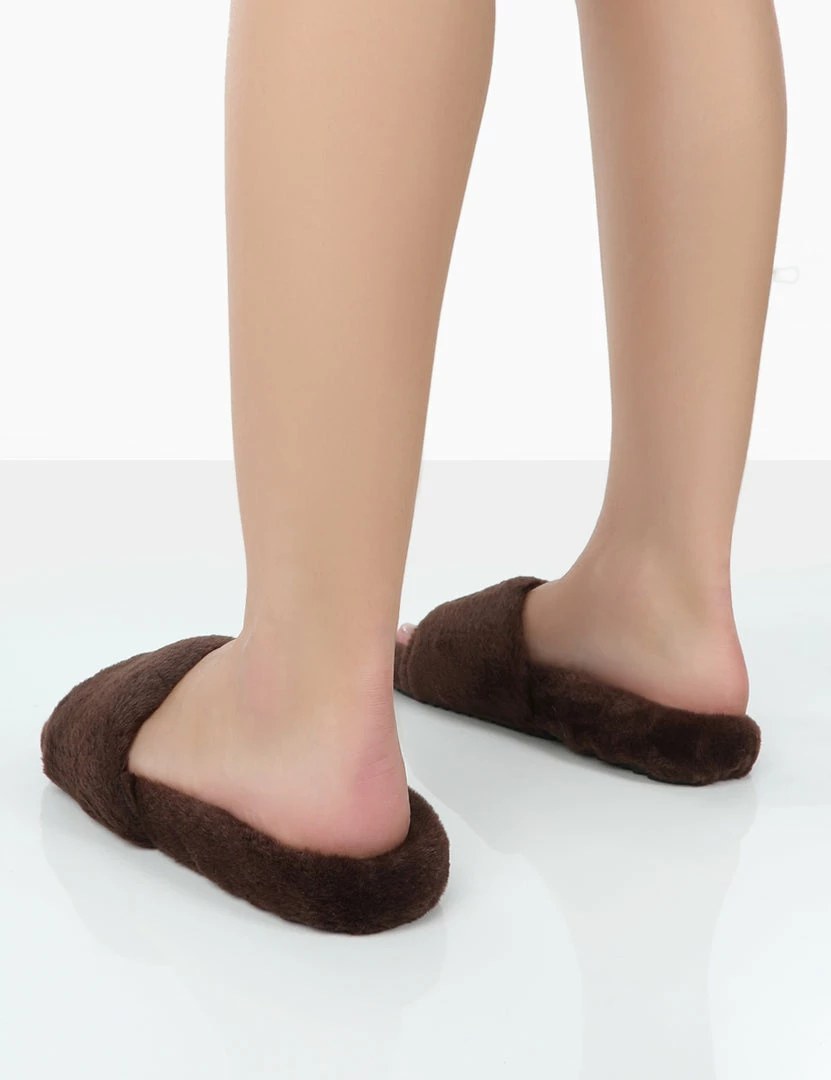 Public Desire UK Namaste Chocolate Fluffy Faux Fur Slippers 2 Public Desire UK Namaste Chocolate Fluffy Faux Fur Slippers